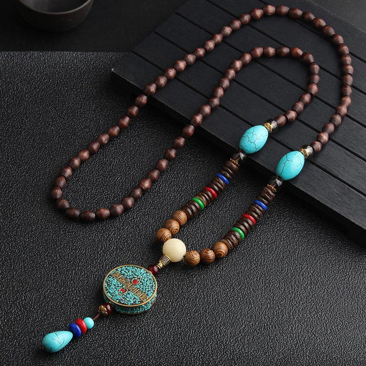 Buddha Stones Türkis Dzi Bead Gebetsmühle Wenge Holz Meditation Halskette