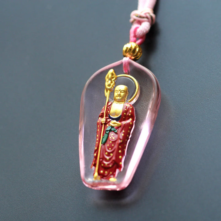 Buddha Stones Ksitigarbha Buddha Liuli Kristall Mitgefühl Amulett Halskette Anhänger - Rosa stehender Ksitigarbha - image 8
