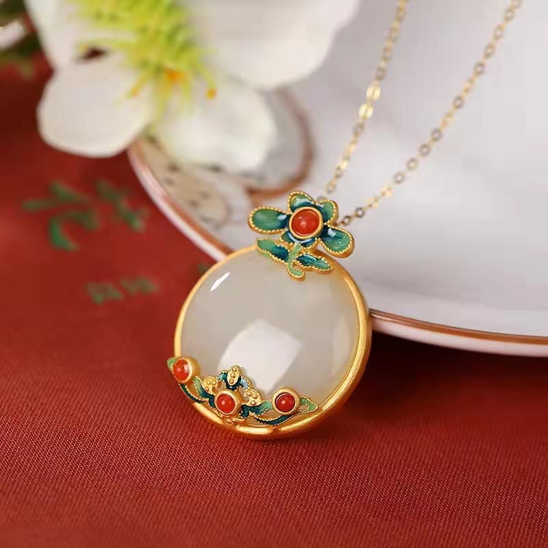 Halskettenanhänger aus weißem Jade und rotem Achat – ein Segen für Glück und Segen - Weißer Jade (Schutz♥Glück) - image 0