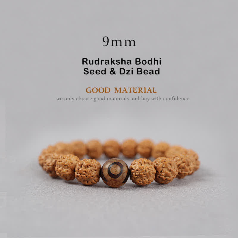 Buddha Stones Tibet Rudraksha Bodhi Seed Dzi Bead Bernstein Türkis Reichtum Armband - 9 mm - Rudraksha Bodhi-Samen und Dzi-Perle - image 1