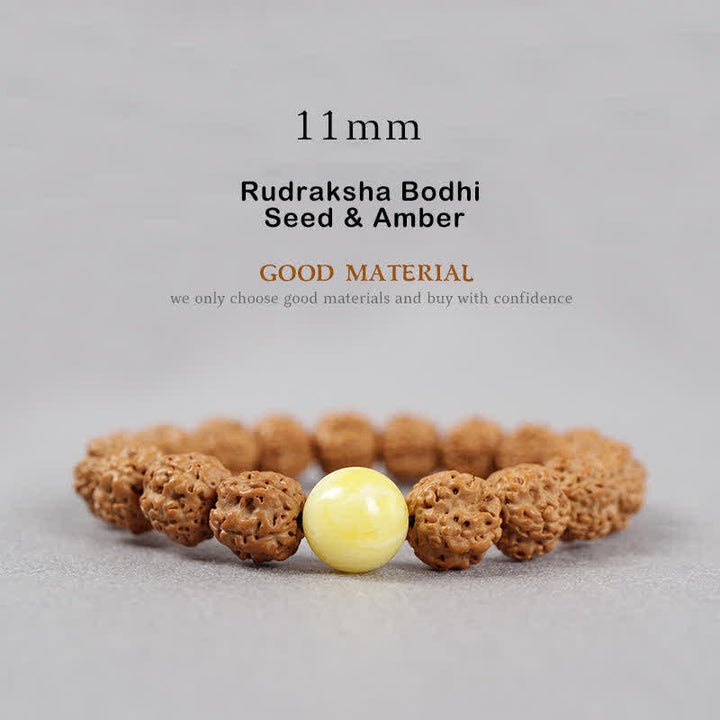 Buddha Stones Tibet Rudraksha Bodhi Seed Dzi Bead Bernstein Türkis Reichtum Armband - 11 mm - Rudraksha Bodhi-Samen & Bernstein - image 19