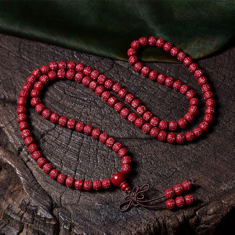 Buddha Stones 108 Mala Perlen Zinnober Om Mani Padme Hum Muster graviertes Segensarmband - 6 mm * 108 gravierte Zylinderperlen - image 11