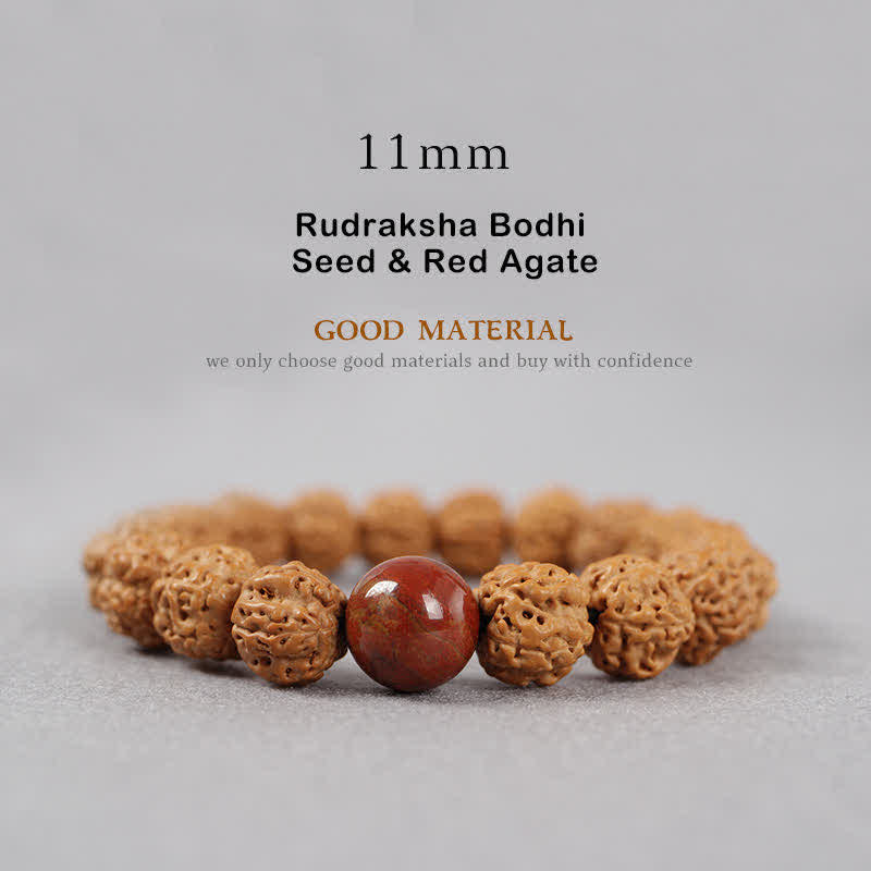 Buddha Stones Tibet Rudraksha Bodhi Seed Dzi Bead Bernstein Türkis Reichtum Armband - 11 mm - Rudraksha-Bodhi-Samen und roter Achat - image 21