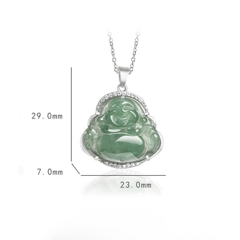 Buddha Stones 925 Sterling Silber Lachender Buddha Natürliche Jade Glück Wohlstand Halskette Kettenanhänger - image 9