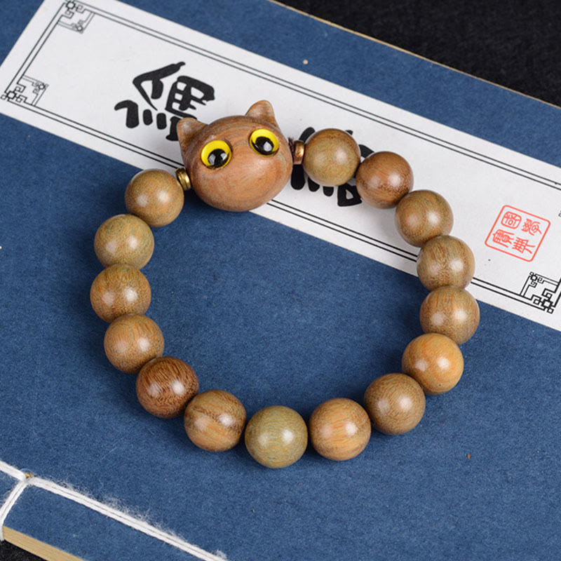 Buddha Stones, Ebenholz, grünes Sandelholz, rotes Sandelholz, schönes Katzen-Balance-Armband - Grüne Sandelholzkatze, 12 mm x 15 Perlen (Handgelenkumfang 14–16 cm) - image 8