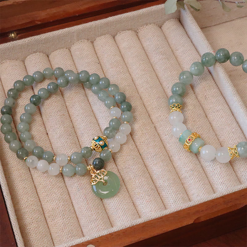 Buddha-Steine, ein- und doppellagiges Jade-Armband mit Friedensschnalle, Glücksbringer