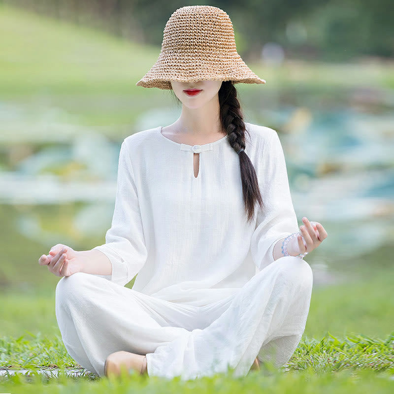 Tai Chi Meditation Gebet Zen Spirituelle Morgenpraxis Kleidung Damen Set - Weiß - US 8-10, UK/AU 12-14, EU 40-42 (2XL) - image 0