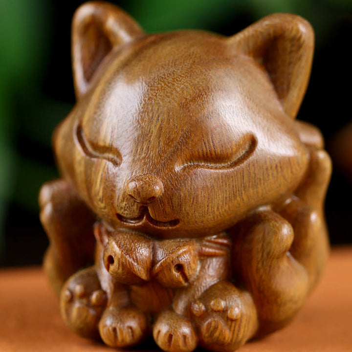Buddha Stones, Mini-Neunschwänziger Fuchs, Elfenbein, Frucht, Sandelholz, grünes Sandelholz, Segensdekoration