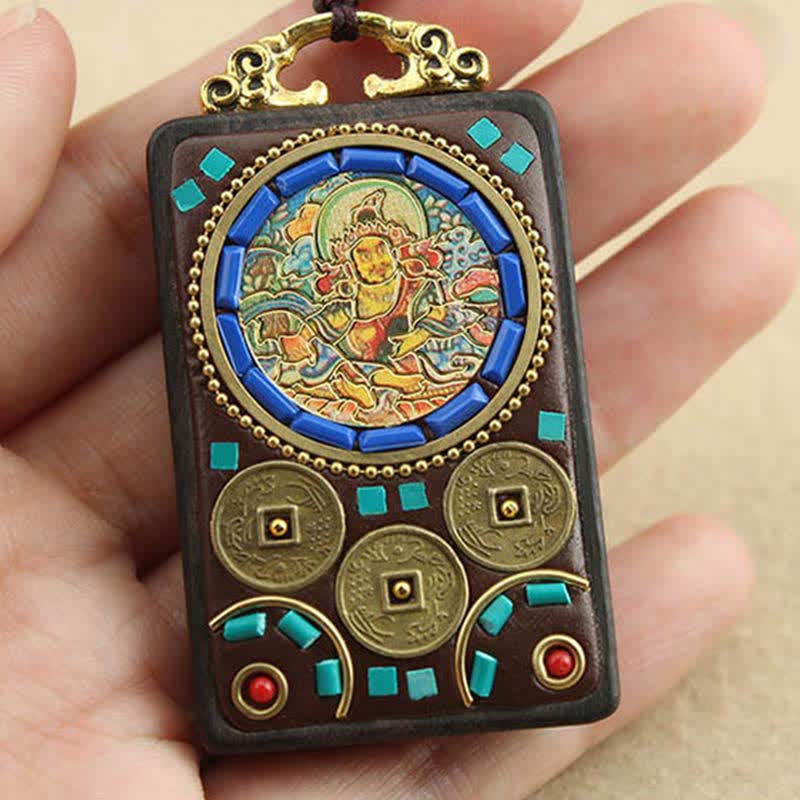 Buddha Stones Tibet Gott des Reichtums Thangka Ebenholz Frieden Halskette Anhänger - image 7