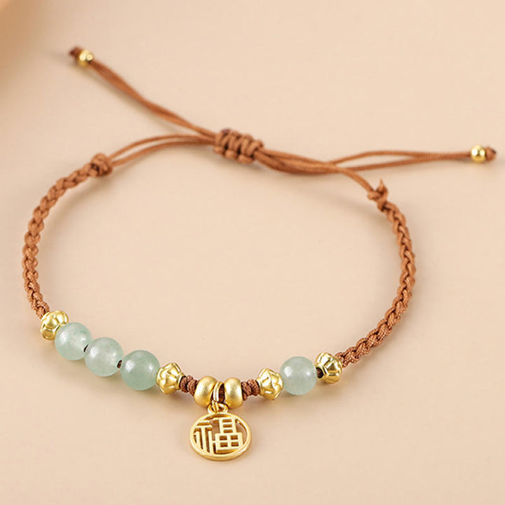 Buddha-Steine Jade Perlen Fu Charakter Segen Seil Armband