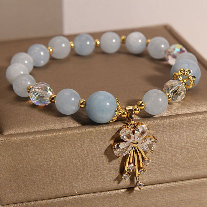 Buddha Stones Aquamarin-Rosa-Kristall-Heilzirkon-Schmetterlings-Charm-Armband - image 1