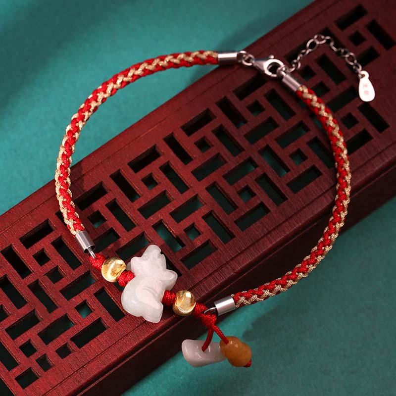 Buddha Stones, chinesisches Sternzeichen, Jade, Wohlstand, rote Schnur, Fußkettchen - Schwein (Armband/Fußkettchen Größe 19,5+4cm) - image 15