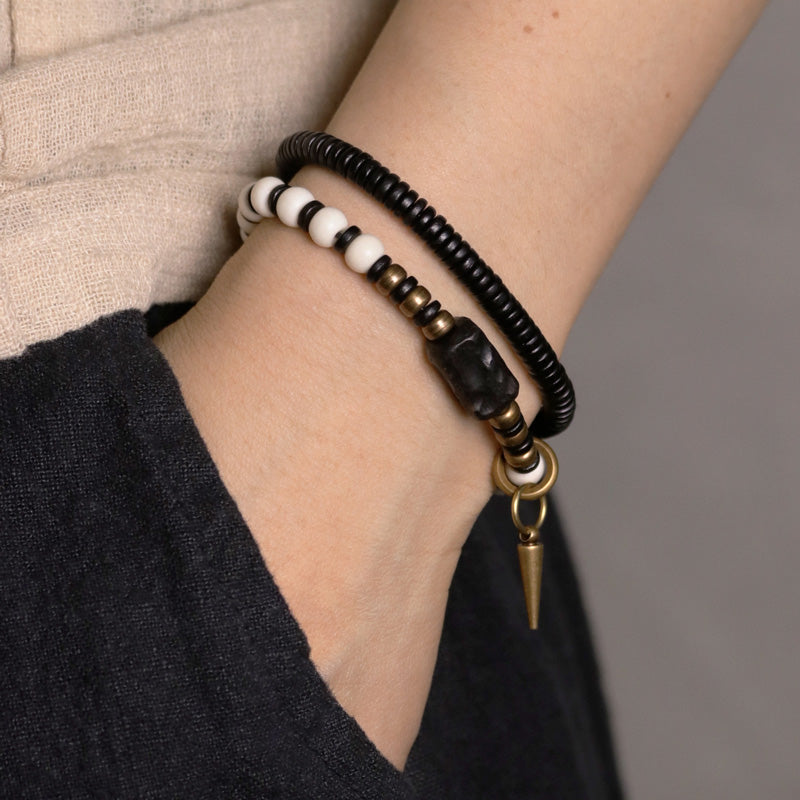Buddha Stones Knochenperlen Ebenholz Kupfer Stärke Paar Armband