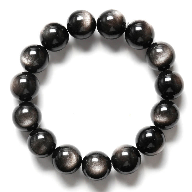 Buddha Stones Natürliches Obsidian-Armband mit silbernem Glanz und beruhigendem Schutz