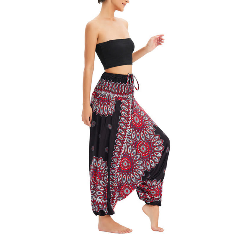 Buddha Stones Zwei Stile Tragen Sonnenblumen Locker Gesmokt Haremshose Overall Hohe Taille Hose