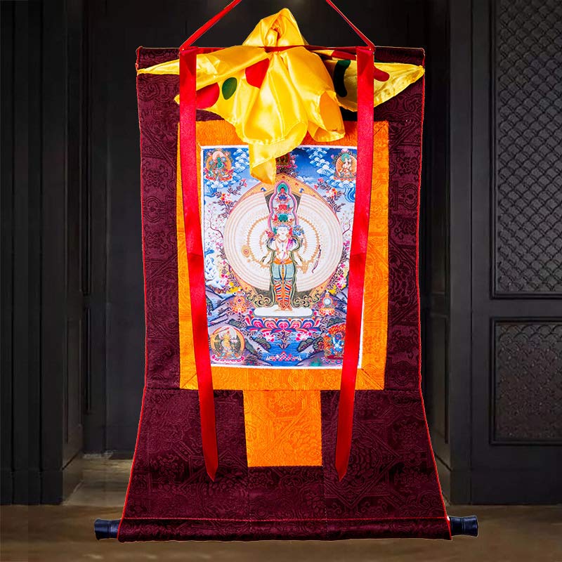 Buddha Stones, tibetische tausendhändige Avalokitesvara-Thangka-Segensdekoration mit Rahmen - image 3