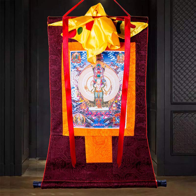 Buddha Stones, tibetische tausendhändige Avalokitesvara-Thangka-Segensdekoration mit Rahmen