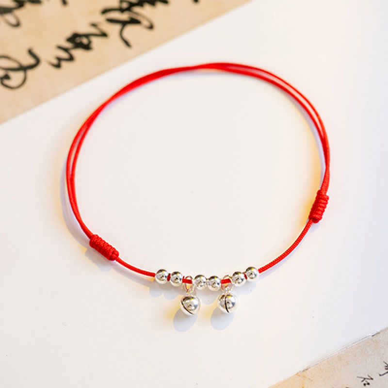 Buddha Stones 925 Sterling Silber Red String Braid Bell Charm Fußkettchen