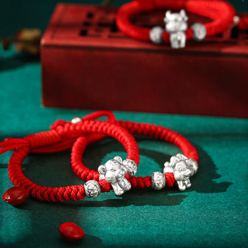 Buddha Stones 999 Sterling Silber Chinesisches Sternzeichen Rotes Seil Glück Handgefertigtes Kinderarmband - image 8