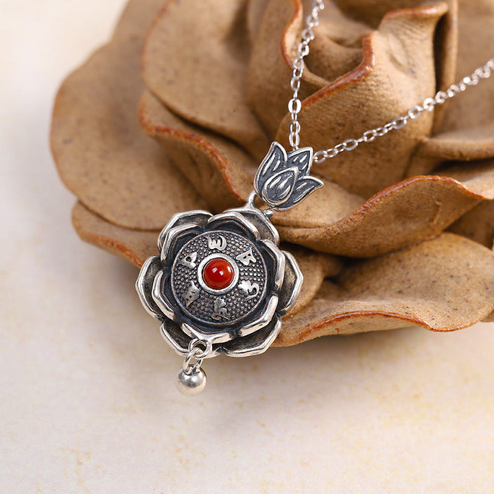 925 Sterling Silber Om Mani Padme Hum Lotus Peace Halskette Anhänger Ohrringe - Halskette - image 1