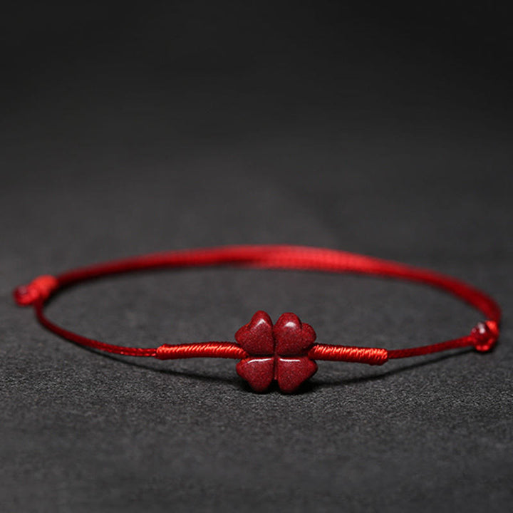 Handgefertigtes Pflaumenblüten-Vierblättriges Kleeblatt PiXiu Lotus Koi Fisch Cinnabar Blessing Braid Armband