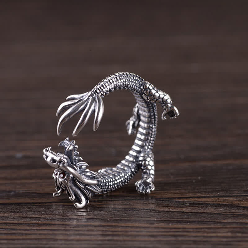925 Sterling Silber Drachen-Glücksschutzring - image 8