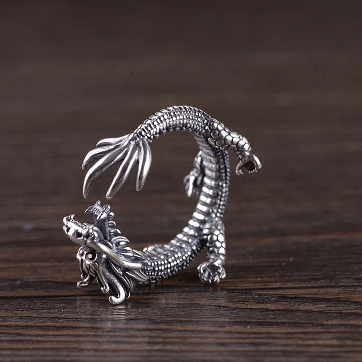 925 Sterling Silber Drachen-Glücksschutzring - image 8
