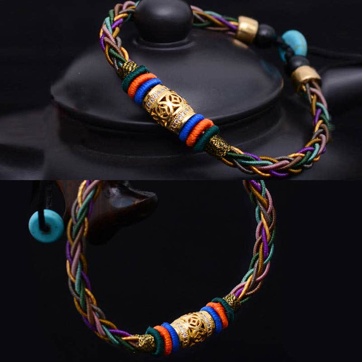 Buddha Stones, tibetisches handgefertigtes Acht-Faden-Knoten-Kupfer-Münzen-Glücks-Gewebe-Schnur-Armband - image 5
