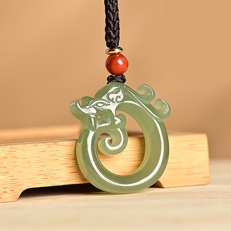 Buddha Stones, Weiß Jade, Cyan-Jade, Drachenschutz-Halskette, Schnur-Anhänger - Cyan Jade - image 2