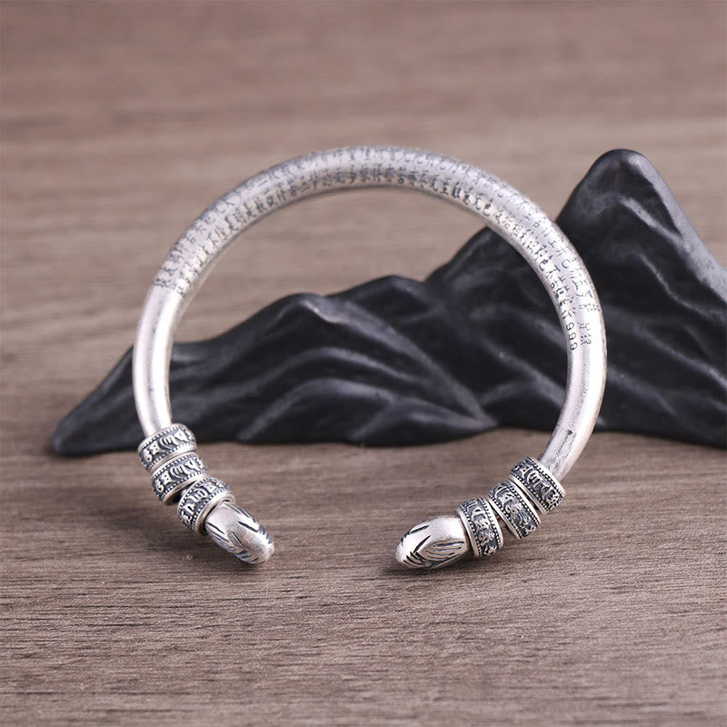 Buddha Stones 999 Sterling Silber Herz Sutra Om Mani Padme Hum Gravur Frieden Reinheit Armband Armreif
