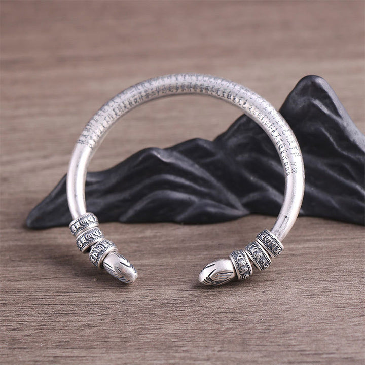 Buddha Stones 999 Sterling Silber Herz Sutra Om Mani Padme Hum Gravur Frieden Reinheit Armband Armreif
