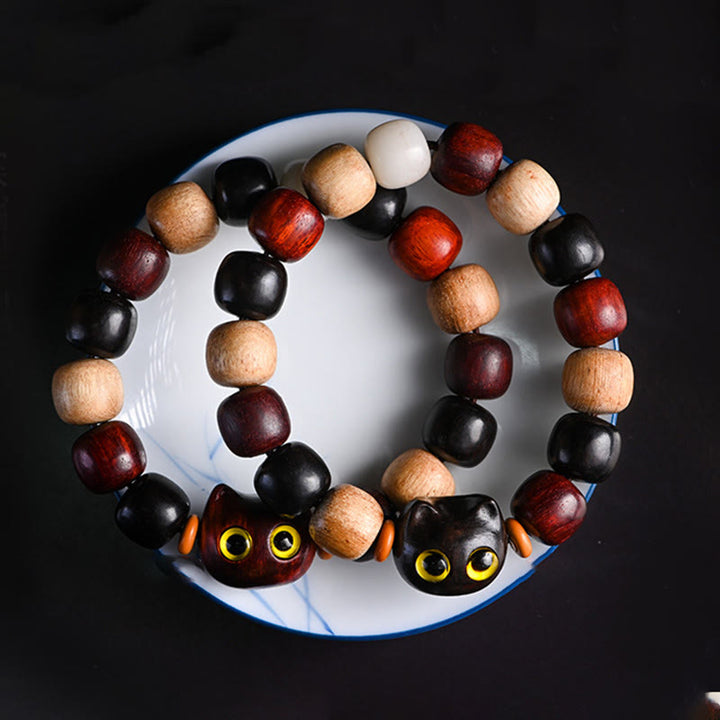 Buddha Stones, kleines Blatt, rotes Sandelholz, Ebenholz, niedliche Katze, graviertes Schutzarmband - image 2