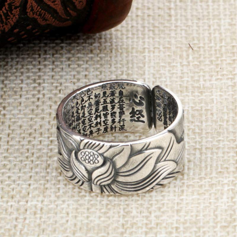 Buddha Stones 999 Sterling Silber Lotus Symbol Herz Sutra Schutzring - image 7