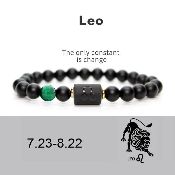 Buddha Stones 12 Sternbilder des Tierkreises, verstellbares Armband aus schwarzem Onyx