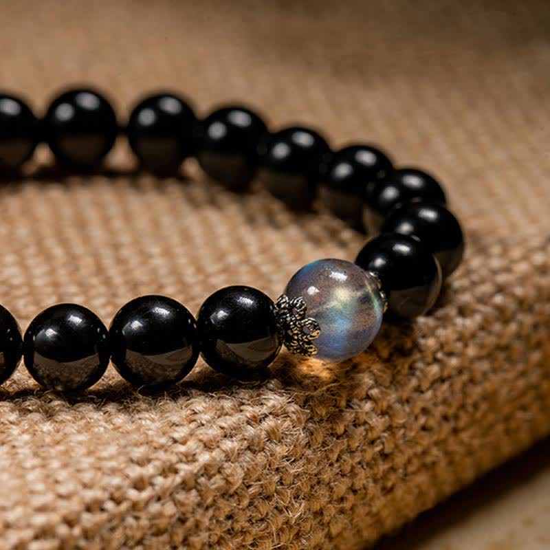 Chinesisches Sternzeichen Natal Buddha 925 Sterling Silber Schwarzer Obsidian Mondstein Stärke Armband - image 15