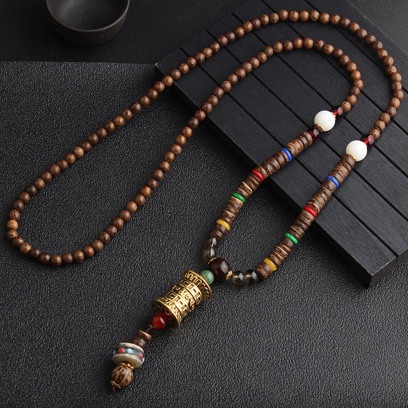 Buddha Stones Türkis Dzi Bead Gebetsmühle Wenge Holz Meditation Halskette - Goldene Gebetsmühle - image 8