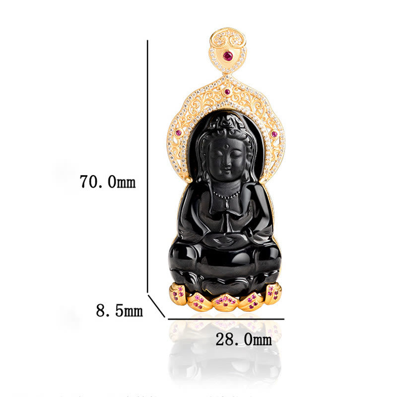 Buddha Stones , natürlicher schwarzer Jade-Anhänger, Kwan Yin Avalokitesvara, Reichtums-Titanstahlkette - image 9