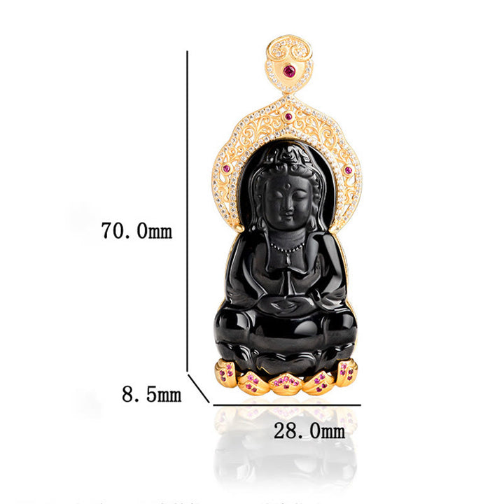 Buddha Stones , natürlicher schwarzer Jade-Anhänger, Kwan Yin Avalokitesvara, Reichtums-Titanstahlkette - image 9