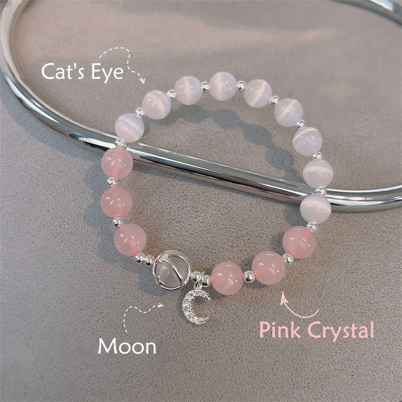 Buddha Stones natürliches Katzenauge-Rosa-Kristall-Mond-Liebes-Charm-Armband - image 4