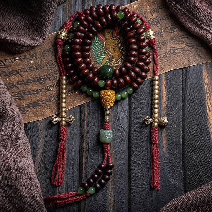 Buddha-Steine, natürliche Tibet 108 Mala Perlen, lila Bodhi-Samen, Hetian Cyan Jade, Kupfer Dorje Peace Armband