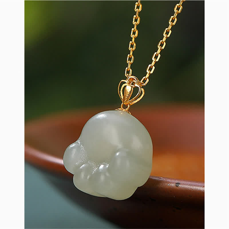 925 Sterling Silber Hetian Weiß Jade Niedlicher Katzenpfoten-Halskettenanhänger - image 5