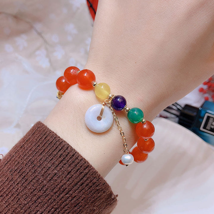 Buddha-Steine Jade Rot Achat Peace Schnalle Charm Vertrauen Armband