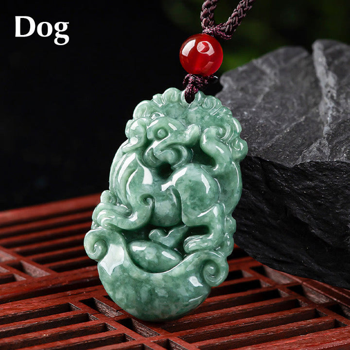 Buddha Stones, natürliche Jade, 12 chinesische Sternzeichen, Wohlstands-Halsketten-Anhänger