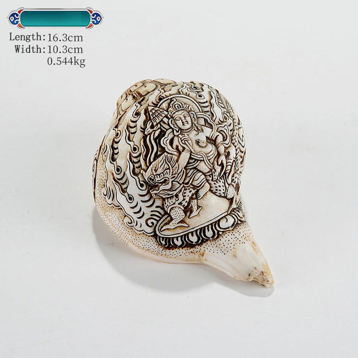 Tibetische handgemachte gravierte Shankha Buddha Avalokitesvara Conch Shell Reichtum Dekoration - König der Schätze 16,3 x 10,3 cm - image 9