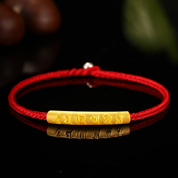 Buddha Stones, tibetisches 999-Gold, Om Mani Padme Hum, handgefertigt, achtfädig, Friedensknoten, Glück, geflochtenes Paar-Armband