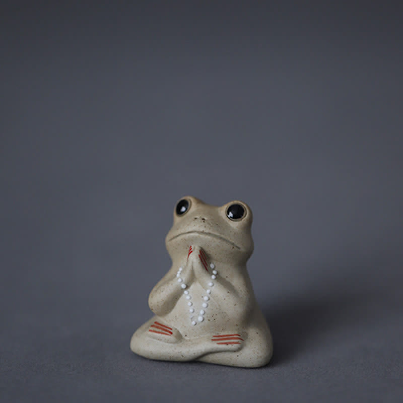 Meditierende kleine Froschstatue aus Keramik - Betender Frosch (Lotusschale nicht enthalten) - image 0