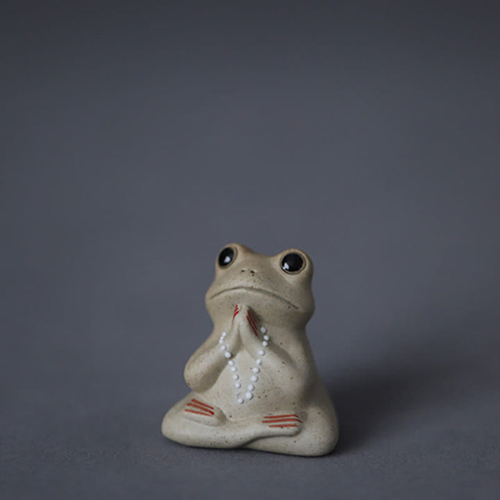 Meditierende kleine Froschstatue aus Keramik - Betender Frosch (Lotusschale nicht enthalten) - image 0