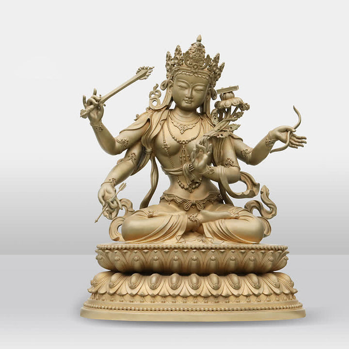 Vierarmige Manjusri Bodhisattva Figur Serenity Kupfer Statue Dekoration - Gold - 20 cm - image 12