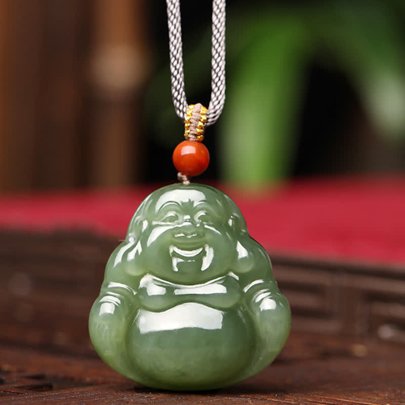 Lachender Buddha Hetian Jade Fülle Halskette String Anhänger - Hetian Jade (Wohlstand ♥ Überfluss) - image 1