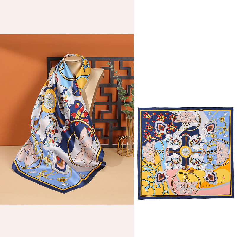 Halstuch mit Buddha Stonesn, pastorale Szene, Heißluftballon, Frühlingsblüten, 100 % Maulbeerseide - image 19